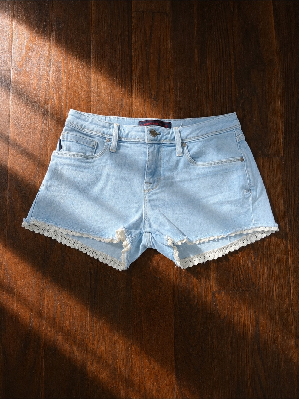 Superdry Light Blue Denim Lace-Trim Shorts Sz 8 (?)